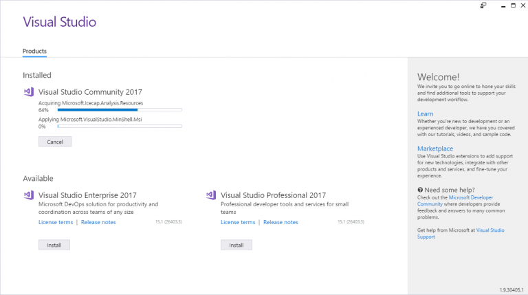 Install Visual Studio features