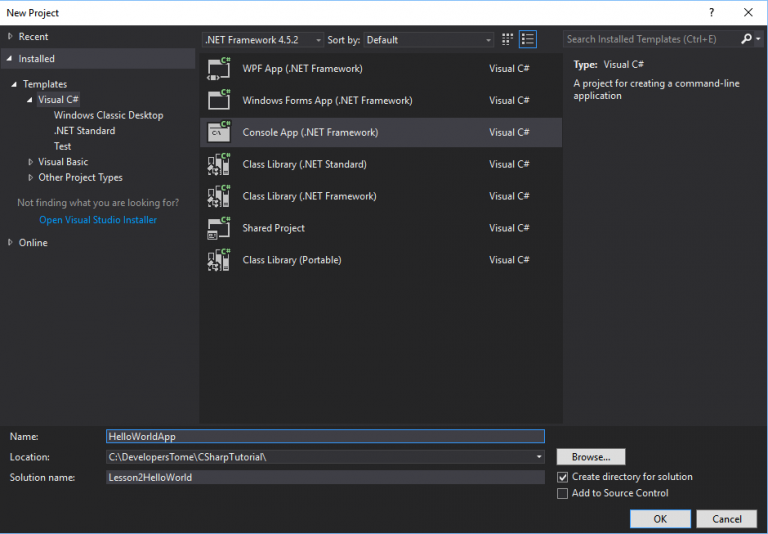 Visual Studio New Project