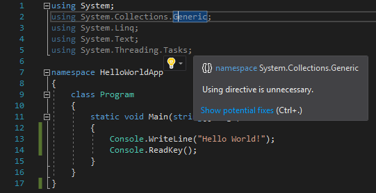 Remove Unnecessary Using Hint Mouseover